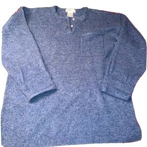 JHC Blue Shetland WOOL Lg Sweater Button Neck Henley Womens Split Side 1990s Y2K
